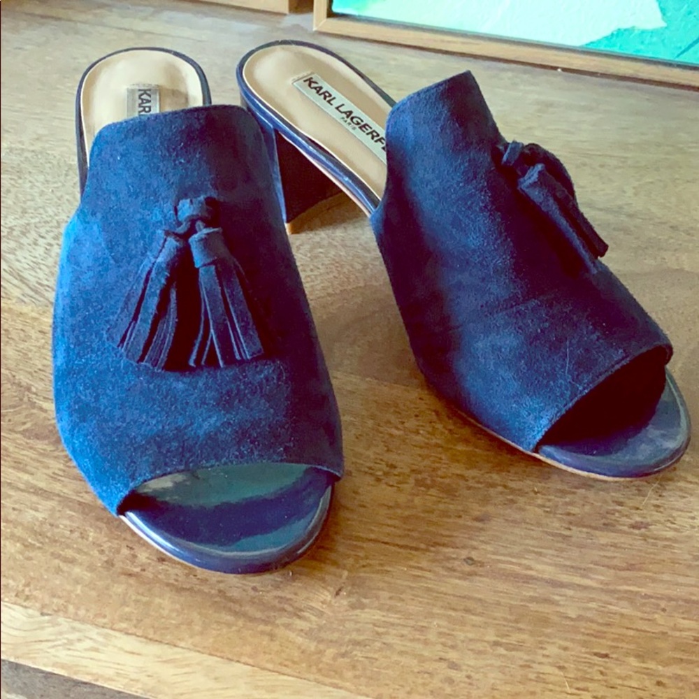 Karl Lagerfeld blue suede tassel heels 7.5 Leather